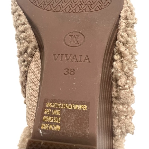 Vivaia Margot Square Toe Tan Sherpa Wedge Mules Women’s 38/7.5 - Picture 14 of 15